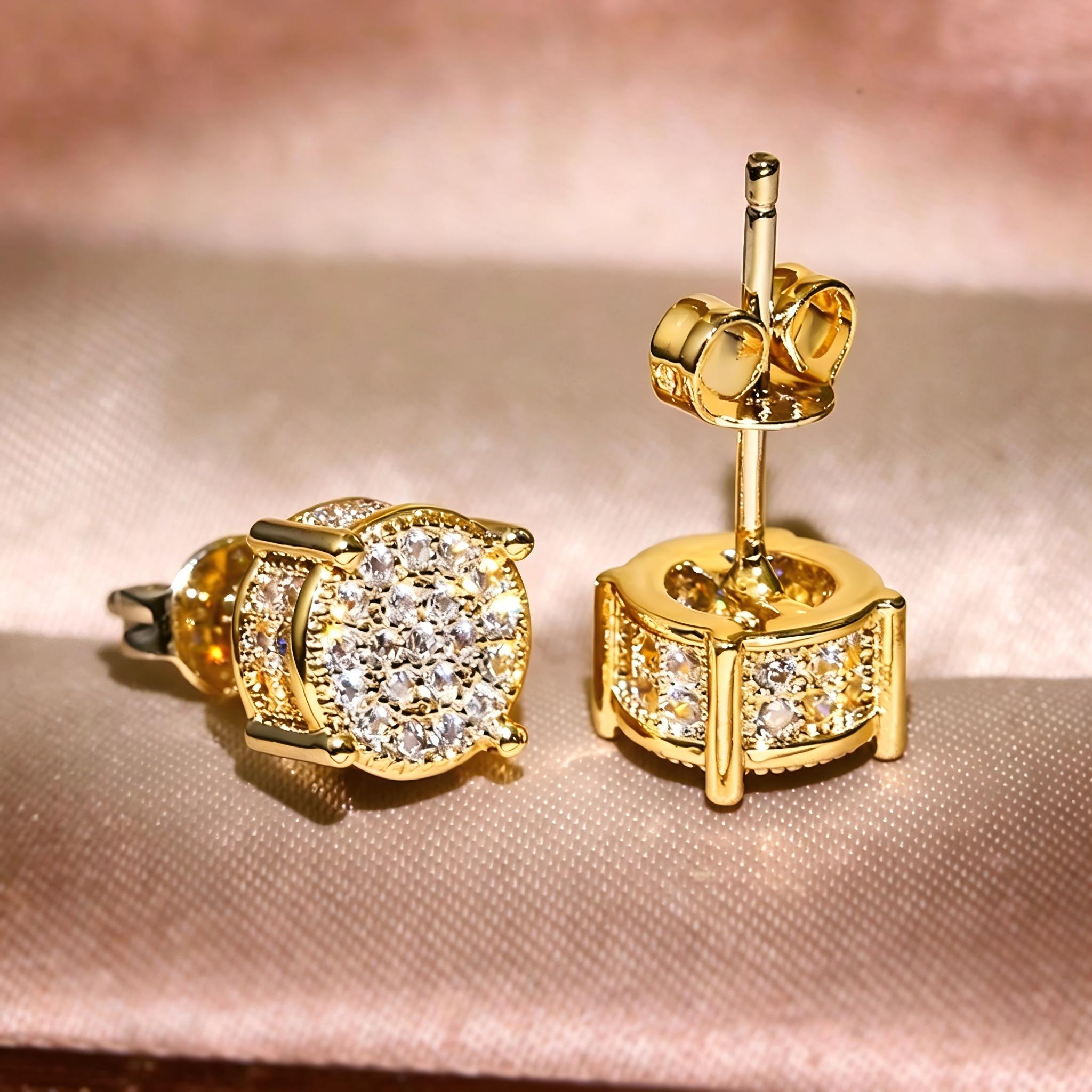 Full Diamond Hip Hop Men's Ear Stud Zircon Micro-Set Plated Round Earrings for Women