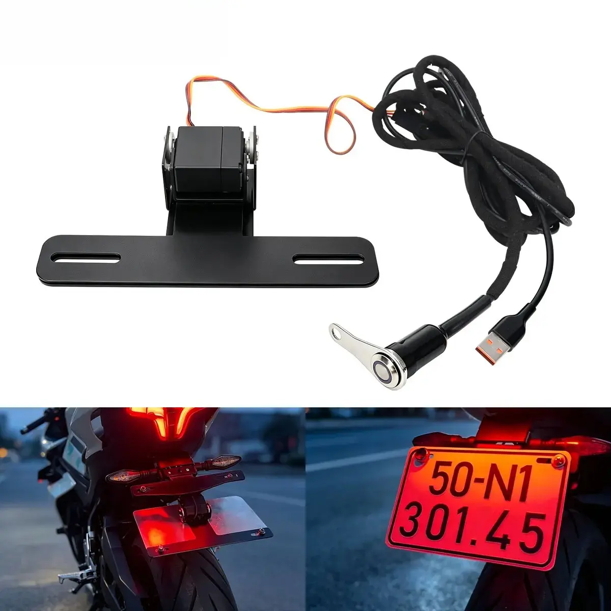Motorcycle License Plate Folding Bracket - 160° Expansion, Tail Tidy, Rear Fender Elim., Universal Fit For YAMAHA KTM BMW