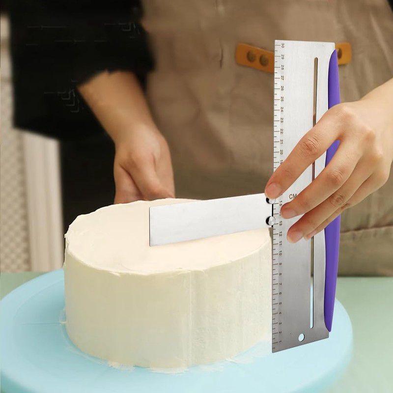 Stainless Steel 90° Angle Cake Scraper, Smoother with Scale Ruler, Cake Icing Leveling Tool, Baking Essential Kitchen Tool