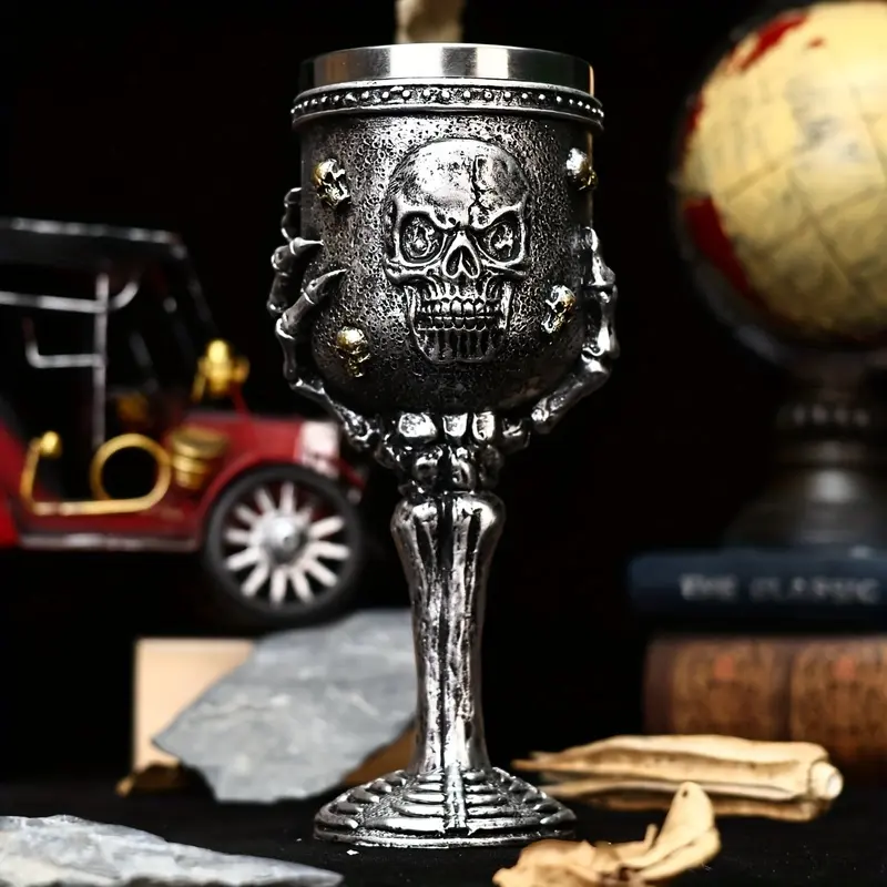 Hand Painted Skull Bone Gothic Stainless Steel Wine Cup For Red Wine Cold Drinks Reusable Halloween Party Tableware Durable Stainless Steel Chalice For Adults Themed Events