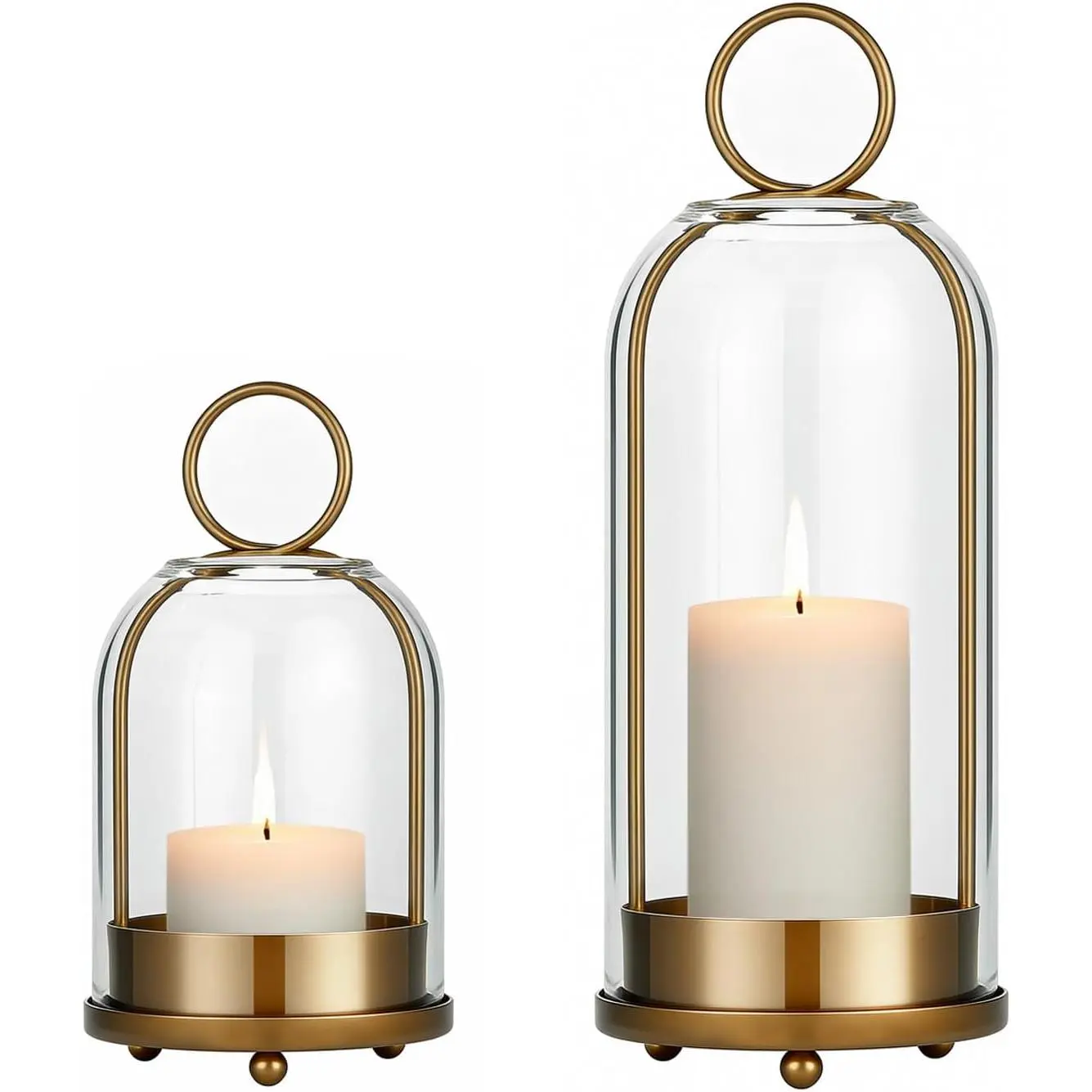 5"&4" Hurricane Glass Candle Holders, Hanging Brass Metal Candle Holder
