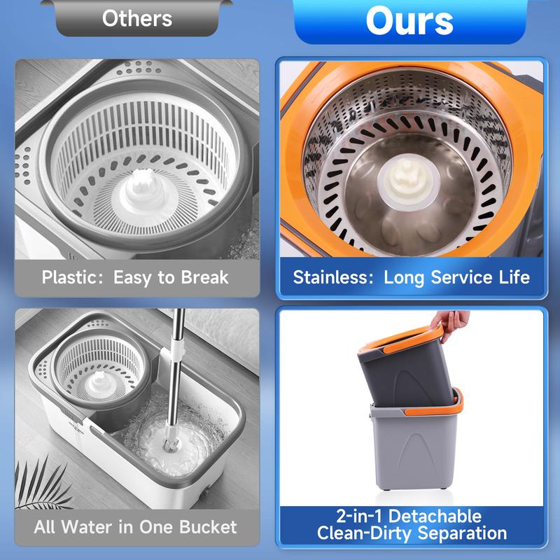 Easy Clean Rotating Mop Bucket Set with Stainless Steel Spin Drying Basket & 4 Ultra-Fine Fiber Pads for Deep Cleaning Floors and Walls Dual-Bucket Separation for Odor-Free Cleaning Easy Clean Rotating Mop Bucket Set with Stainless Steel Spin Drying Basket & 4 Ultra-Fine Fiber Pads for Deep Cleaning Floors and Walls Dual-Bucket Separation for Odor-Free Cleaning