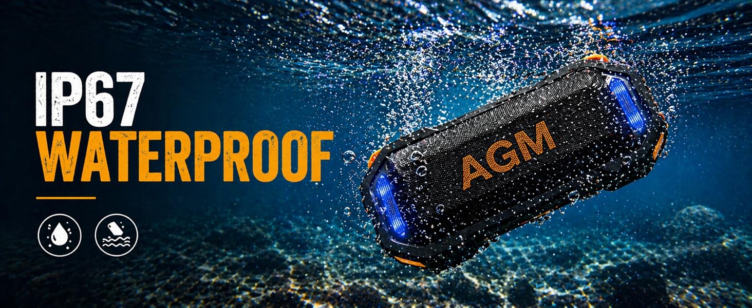 AGM MagROCK Magnetic Bluetooth Speaker, IP67 Waterproof & Floatable, Strong Magnet Mount for Fridge & Toolbox, Drop-Proof Rugged Portable with RGB Lights, TWS Stereo, for Shower, Garage, Outdoor