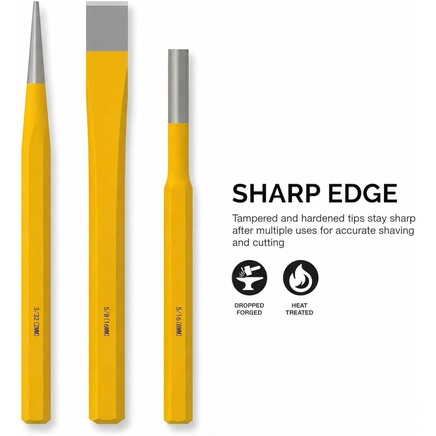 12- Punch and Chisel Set, Including Cold Chisels, Pin Punch, Center Punch