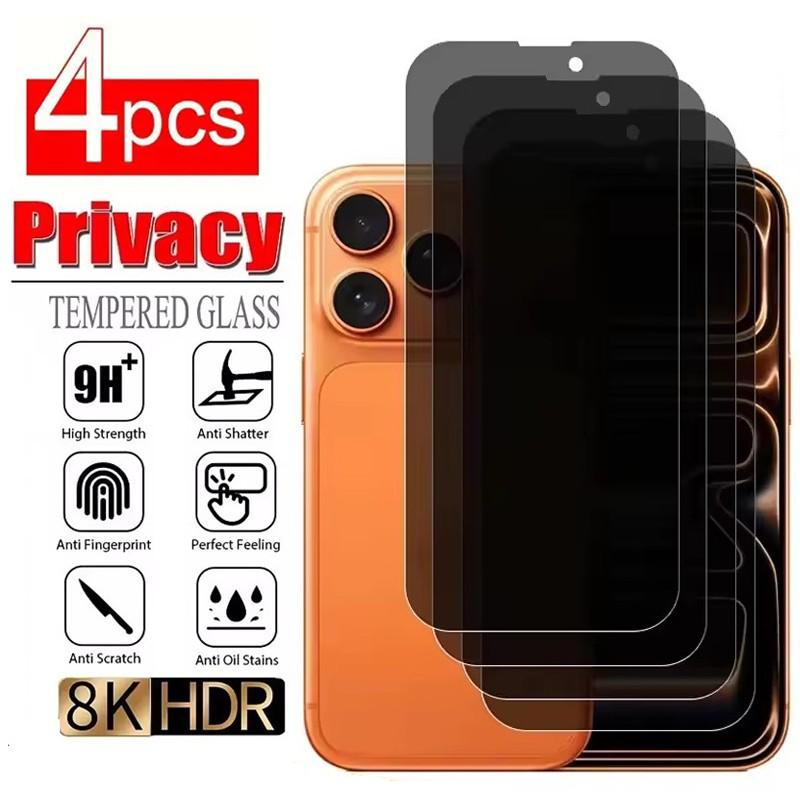 4 Pcs Privacy Screen Protector for iPhone 12 13 14 15 16 17 Pro Max 14 15 16 Plus 17E Series 28° Side view Prevent Peeping Tempered Glass 9H Diamond Hardness - 98% Clarity HD Clear Anti-Scratch Full Cover Privacy Glass