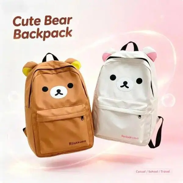 Hot Cute Bear Rilakkumas Backpack Large Capacity Anime Cartoon Backpack Stylish Student School Bag Nylon Shoulder Bags Schoolbag