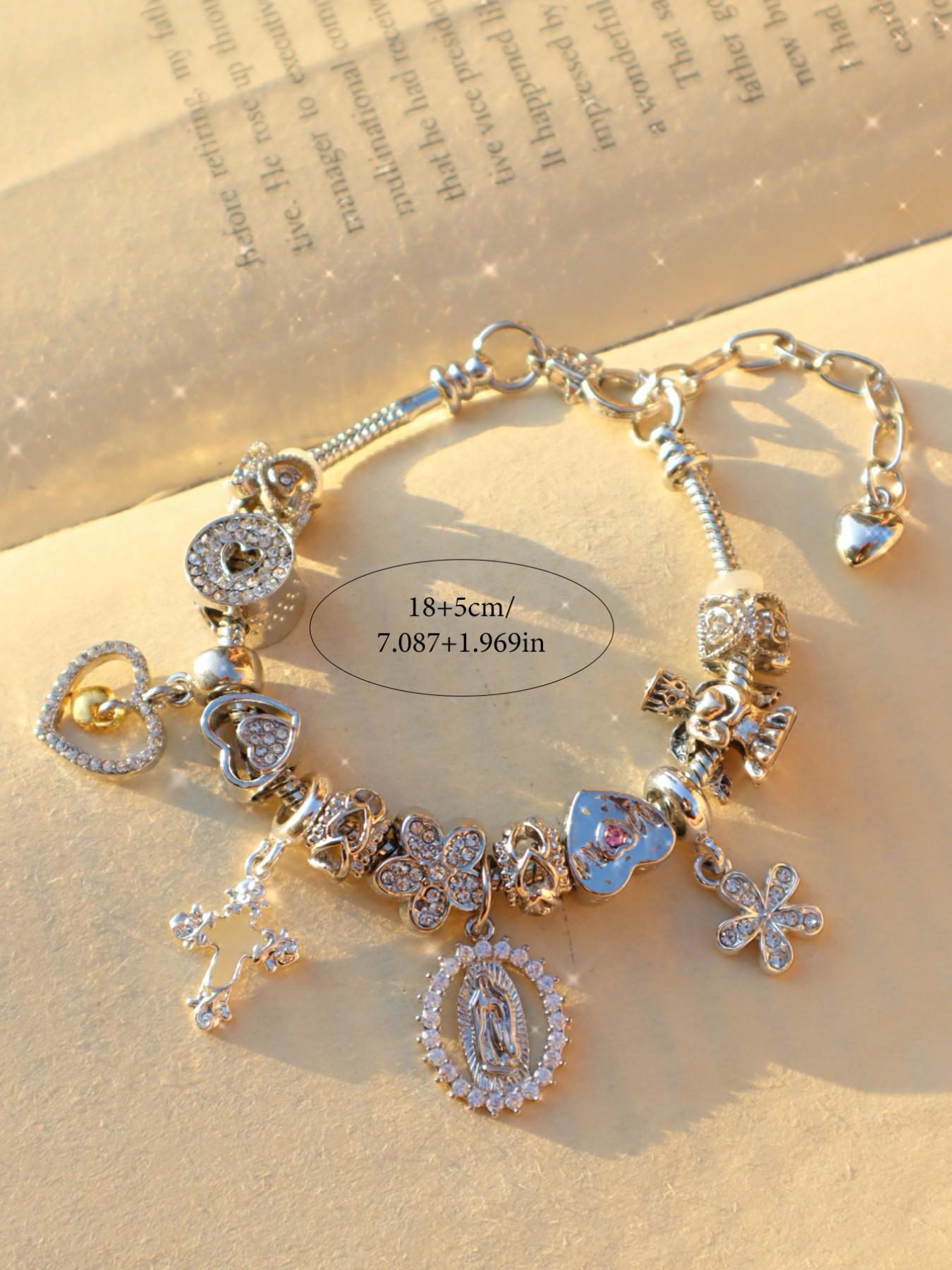 Heart Cherry Blossom Charm Bracelet, Fashion Bracelet, Glow-In-The-Dark Cross Bracelet, Mom Angel Cross Bracelet