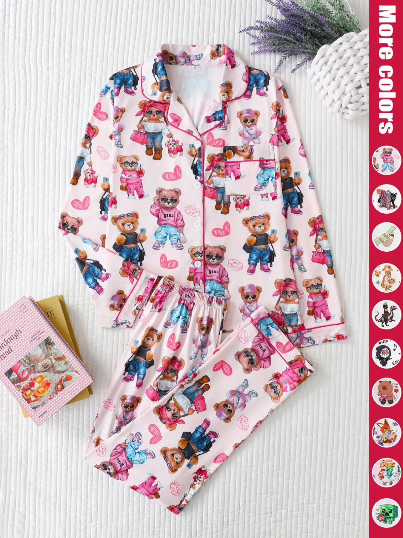 Two-Piece Cartoon Pajama Set, Cute Long Sleeve Top and Loose Pants, Comfortable Home Wear for Women, All Seasons