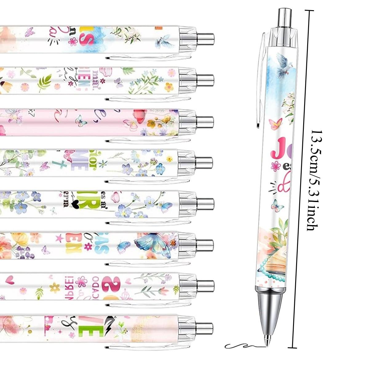 8/16/24 Pcs Bible Verse Ballpoint Pens, Inspirational Butterfly Smooth Writing BallPoint Pens, Spanish Christian Flower Pen Set, Religious Church Gifts for Women Men, Coworker Office School Supplies