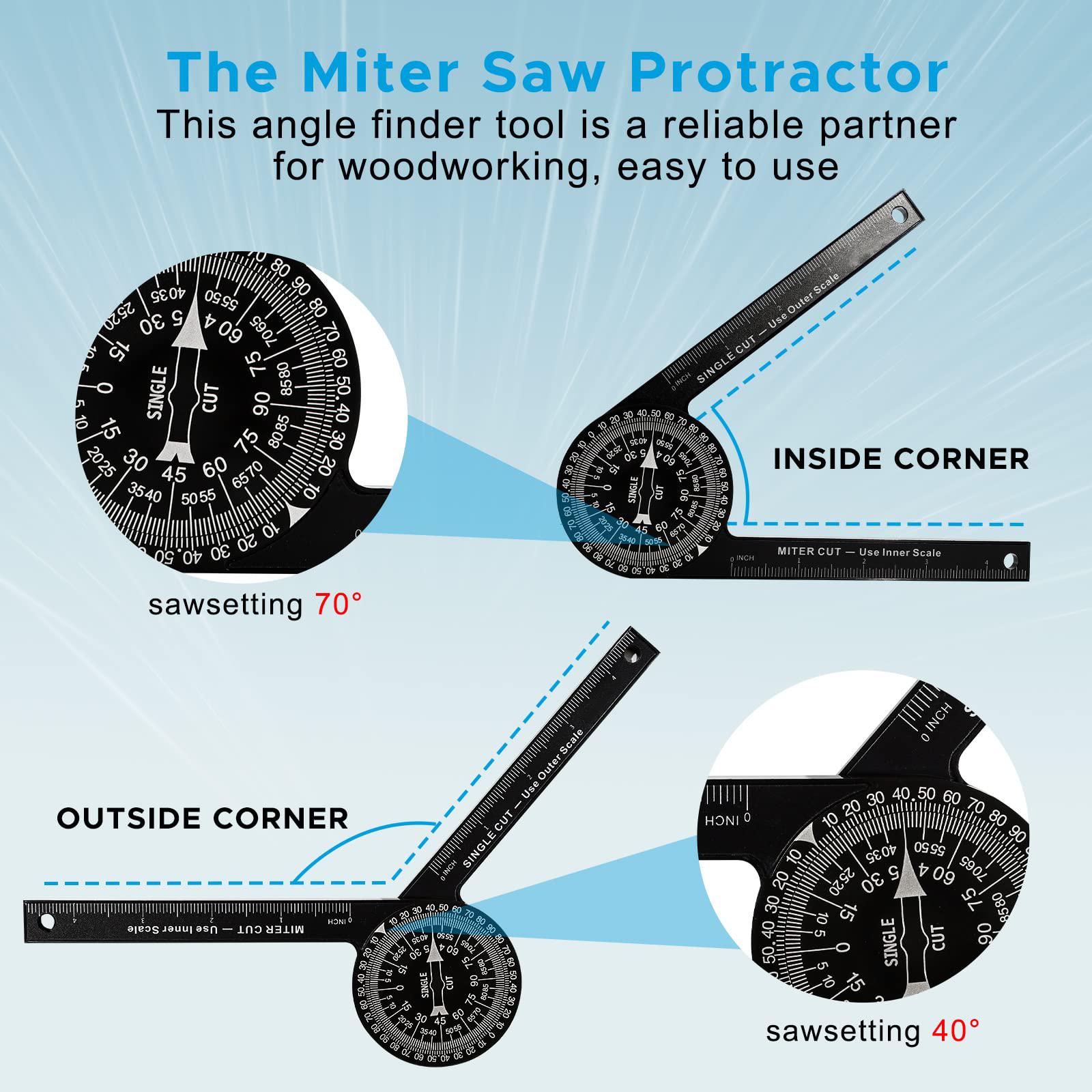 Aluminum Miter Saw Protractor | 7-Inch Rust Proof Angle Finder Featuring Precision Laser Engraved Scales Professional Saw Protractor with Measuring Rulers for Angle Finder Carpentry, Crown Molding Tool, Baseboard building trade CNC Machined Woodworking