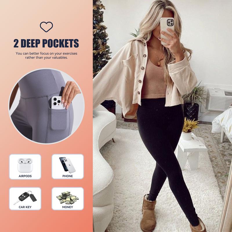 [Size up recommended] Viconow Fleece Lined Leggings for Women with Pockets-High Waist Tummy Control Soft Warm Yoga Workout Pants