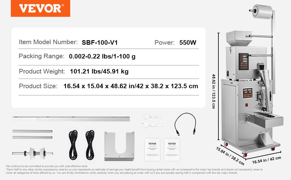 VEVOR Automatic Particle Packaging Machine, 0.002-0.22lbs/1-100g, Multi-Function Pouch Powder Sachet Weighting Filling Packing Machine, Powder Filler Machine for Tea Seeds Grains Flour Beans Glitter