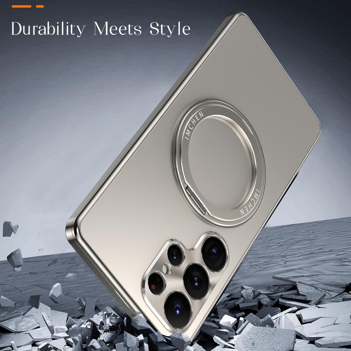 Samsung Galaxy S26 S25 Ultra Metal Frame Phone Case, 360° Rotating Stand + Lens Protection, PC Back Cover + Aluminum Alloy Frame Stylish Business Ultra-Thin Drop-Proof Protection Case (Includes 1 High-Quality Screen Protector)