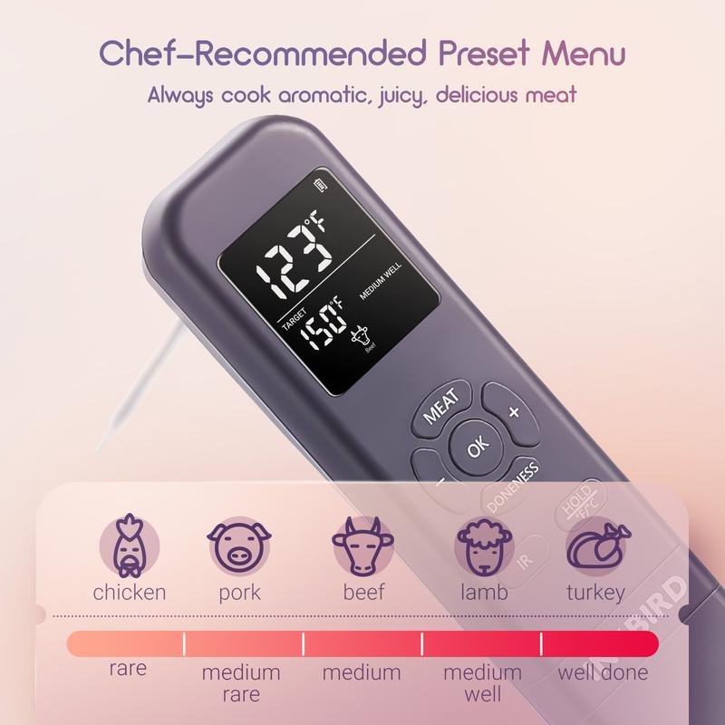 INKBIRD meat thermometer, 1 handheld barbecue thermometer with probe and infrared alarm, suitable for grilling, boiling, kitchen Utensils Cooking-TikTokShopBlackFriday