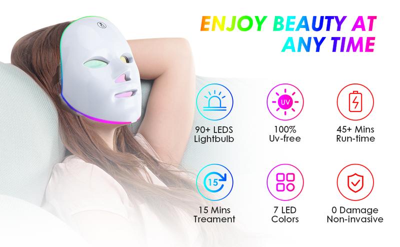 Red Light Therapy, 7 Color LED Light Face Mask, Photon Skin Rejuvenation For Daily Care, Cordless, Rechargeable, Ideal Gift For Women, Summer Gift Skincare Facial