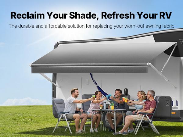 RV Awning Fabric Replacement, 18' (Fabric 17'2") 18 oz Heavy-Duty Weatherproof Vinyl Camper Awning Replacement, UPF50+ Protection Waterproof Outdoor Canopy for RV, Motorhome, Trailer, Gray Fade