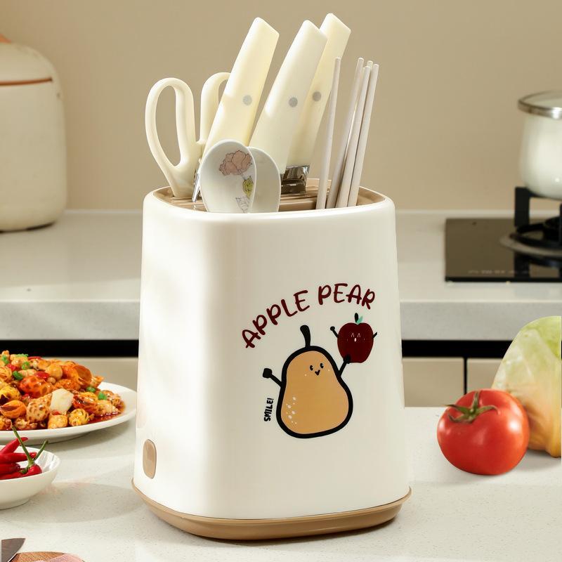 A Versatile Vertical Knife Holder for The Kitchen, Featuring a Rack for Chopsticks And an Integrated Storage Solution for Knives And Spoons