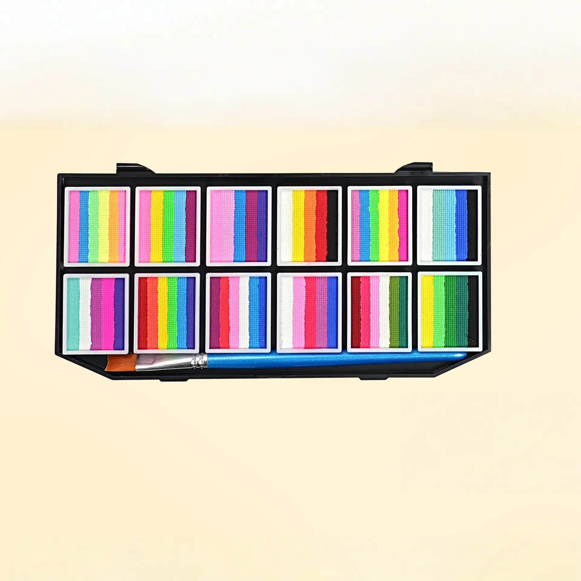 Face & Body Paint Palette Set with 1 Brush, Rainbow Gradient Pigment, Cosmetic Paint, Halloween Makeup Kit, Water-based Temporary Body Paint, Ideal for Halloween, Cosplay Parties, Art and Stage Makeup