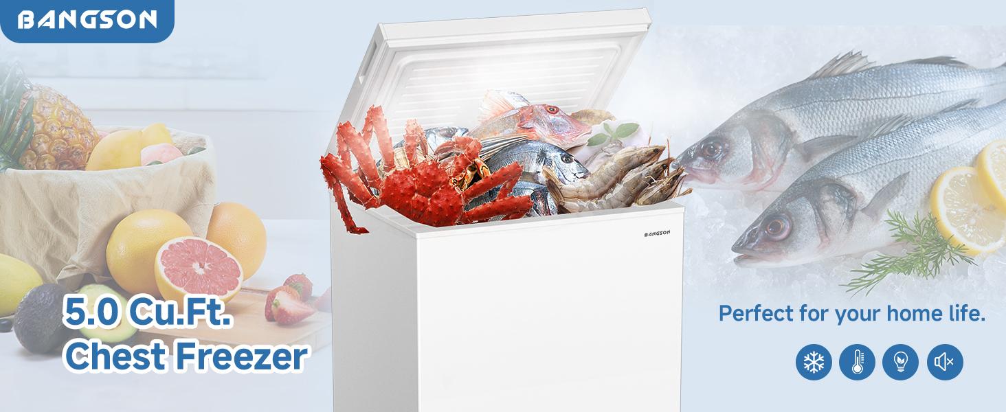 BANGSON 5.0 Cu.Ft Chest Freezer, Deep Freezer with Removable Basket, Adjustable Thermostat Mini Freezer, Gift Idea, Christmas Gift