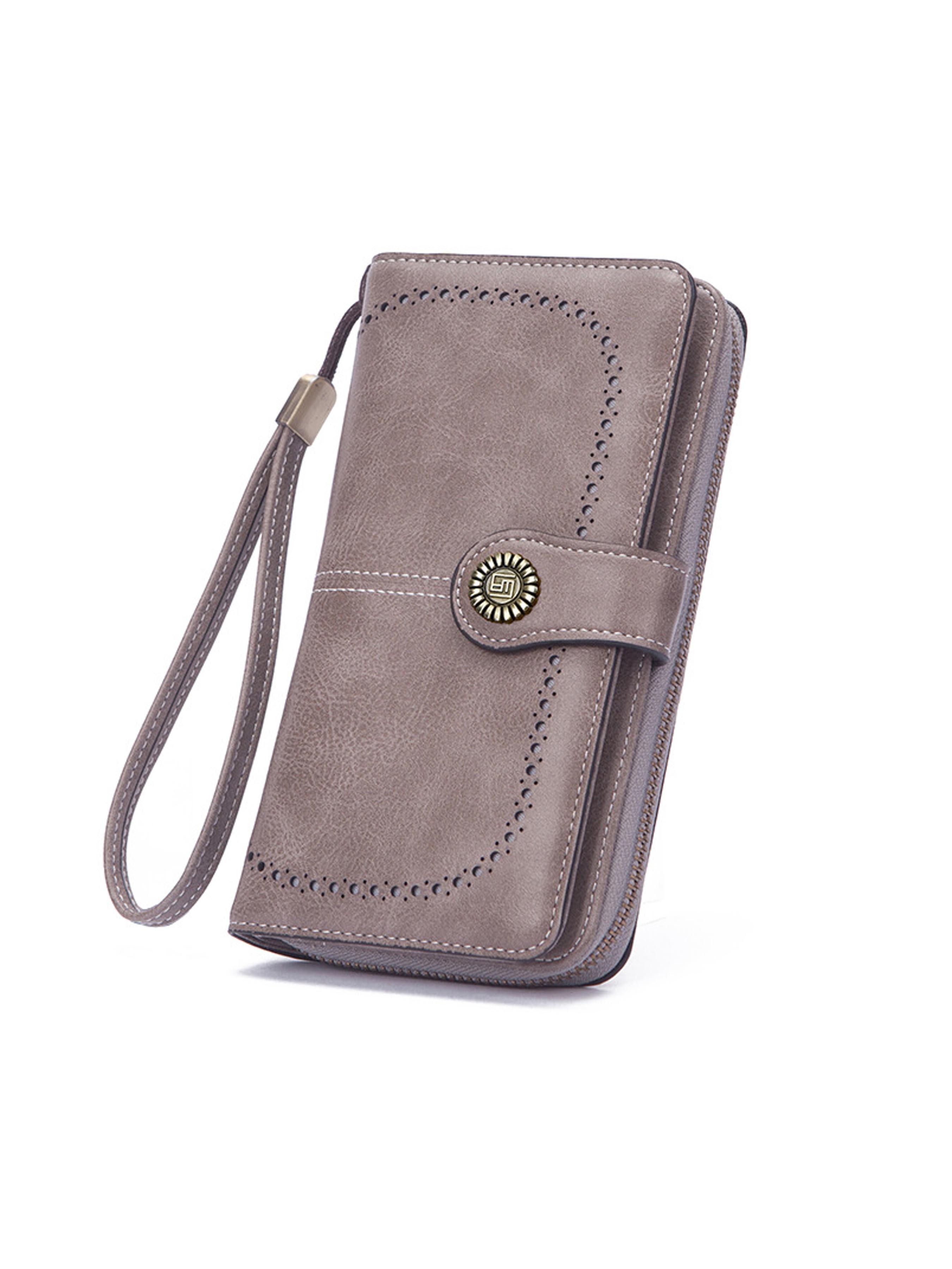 Women's Elegant Solid Color Long Wallet with Wrist Strap, Stylish Wallet, Multi-Functional Rfid Protection Zipper Wallet, Large Capacity Daily Use Handbag