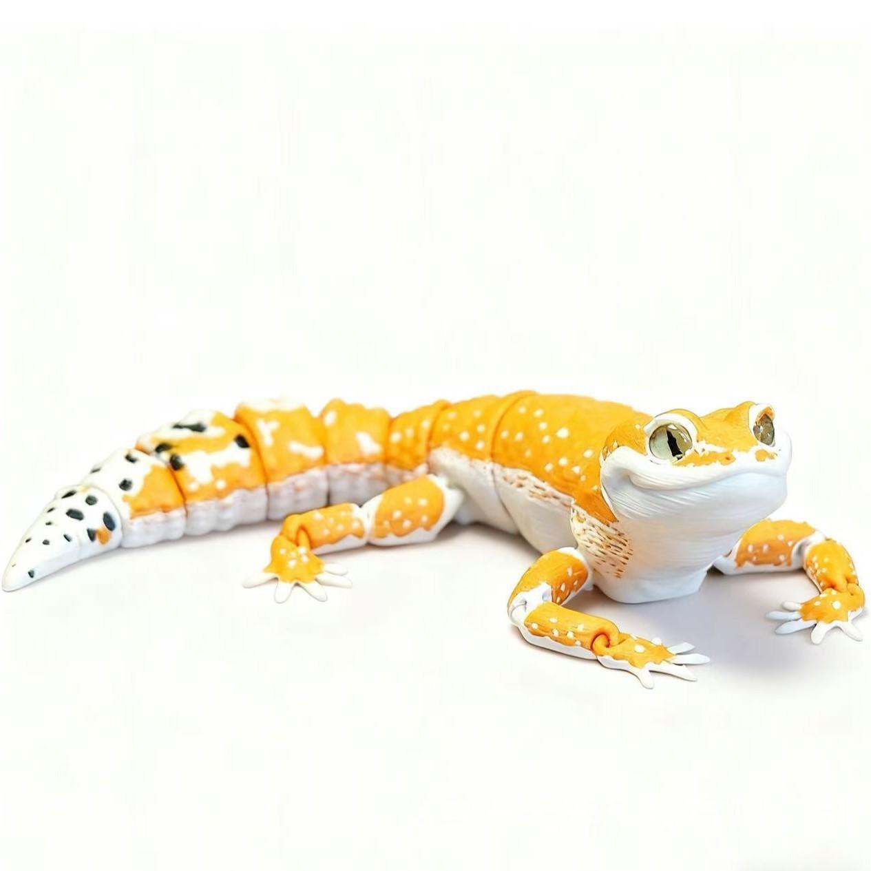 Leopard Print Lizard Figurine, 3D Printed Desktop Art & Collectible, Jointed Handmade Toy, Articulating Miniatures, Realistic Animal Model, Desk Decoration, Collectible Figurines