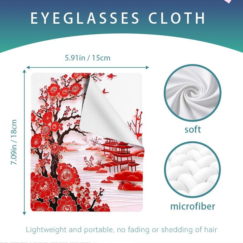 1/3/6/14pcs Red Plum & Pavilion Style Cleaning Cloth, Multiple Specifications Available, Single - Sided, Ideal for Camera Lenses, Eyeglasses, Home & Daily Use, Gentle & Effective Cleaning, Traditional Art - Inspired Design
