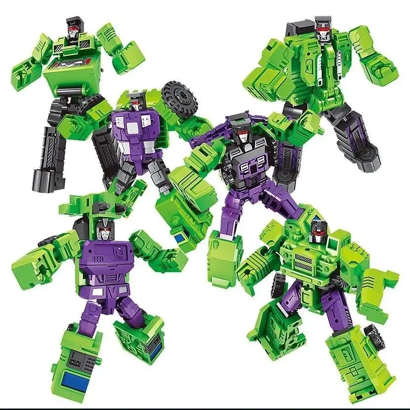 6-in-1 Transforming Robot Toy Set — Engineering Vehicle Combiner — Articulated Action Figure Model — Building Toy Gift for Boys