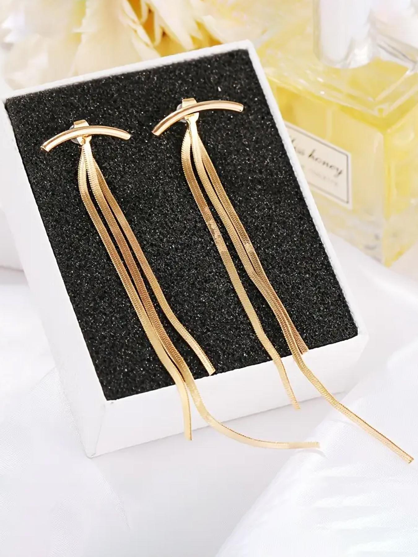 1 Pair Elegant Alloy Tassel Drop Earrings, Simple Iron Post, Versatile for Daily Wear & Parties, Creative Design, Ideal for Valentine'S Day Gift, All-Season Jewelry