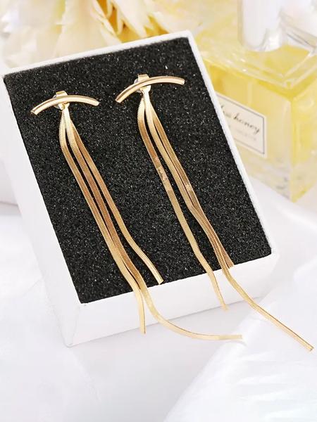 1 Pair Elegant Alloy Tassel Drop Earrings, Simple Iron Post, Versatile for Daily Wear & Parties, Creative Design, Ideal for Valentine'S Day Gift, All-Season Jewelry, High Quality Earrings