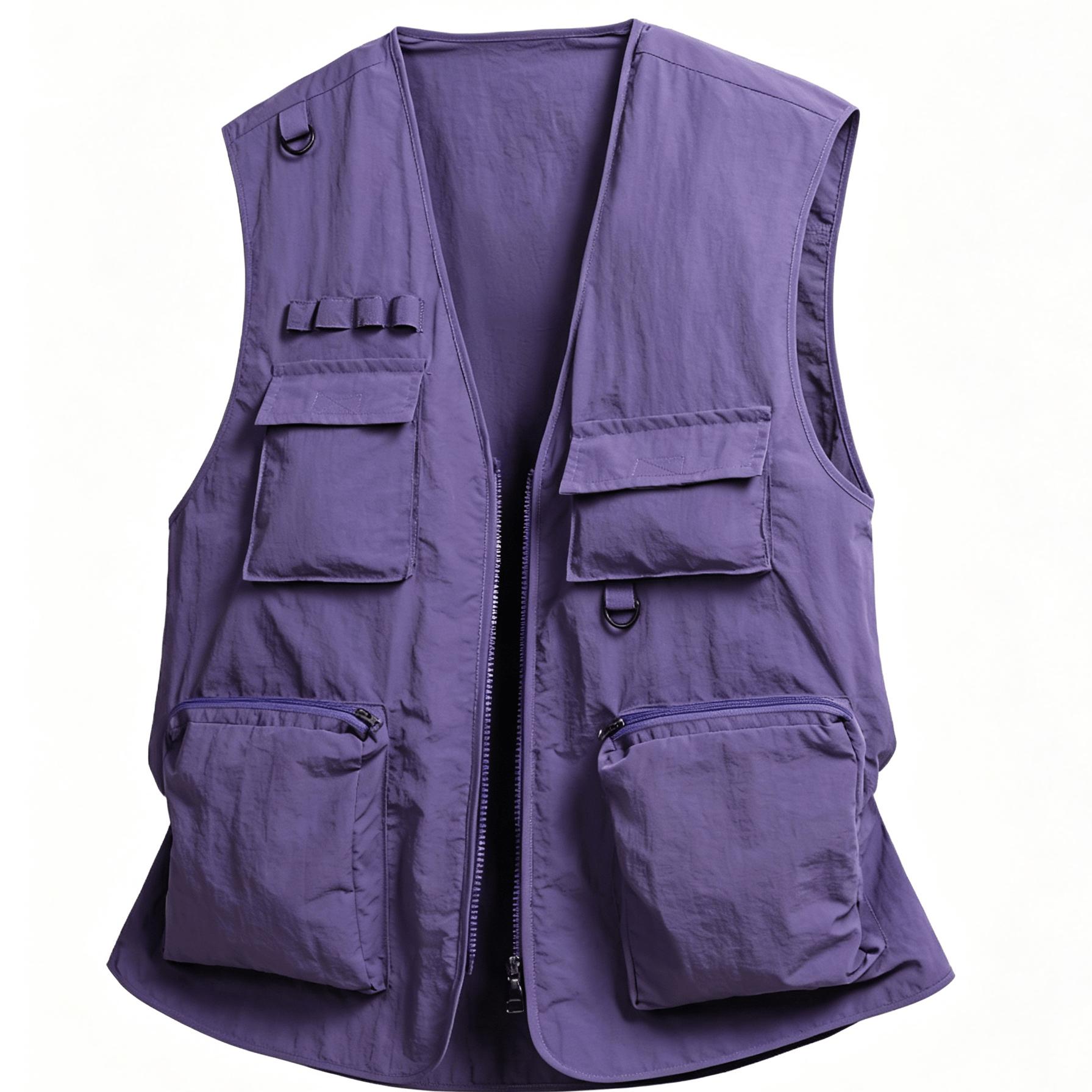 Men's Lightweight Tactical Waistcoat - Casual Polyester Slim-Fit Sleeveless Outerwear with Multi-Pockets, Zip-Up Closure for Outdoor, Streetwear Menswear Tops