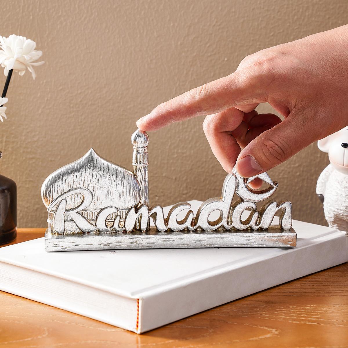 Resin Ramadan Letter Decoration, Silver-Colored Vintage Design Festival Ornament, Stylish Religious Decor, Religious Home Decor, Gift for Eid Mubarak & Hajj