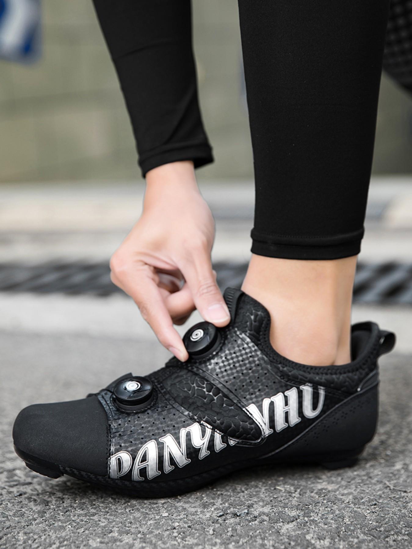 Unisex Cycling Shoes, Indoor Road Bike Shoes, Sporty PU Leather, Wide Fit, Colorblock Design, All Seasons, Professional Style