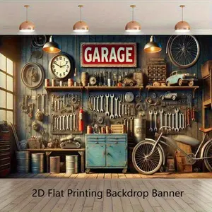 Garage Workshop Backdrop Industrial Vintage Theme Tapestry Wall Hanging Photography Background for Birthday Party Home Decor Man Cave Event Supplies