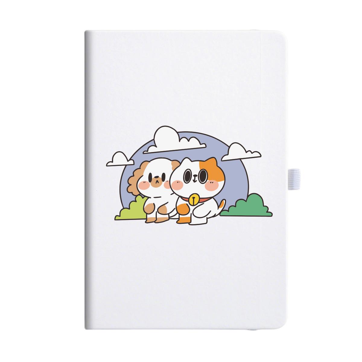Cute Cartoon Cat Dog Theme Notebook, A5 Banded Notebook, Thick Office Notepad, 200 Pages Diary Book, 1pcs