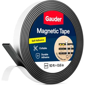 Magnetic Tape Strong Self-Adhesive - Cut-to-Length Magnet Strip with High Magnetic Force - Heavy-Duty Adhesive Magnet Tape (10 ft x 0.6 in)