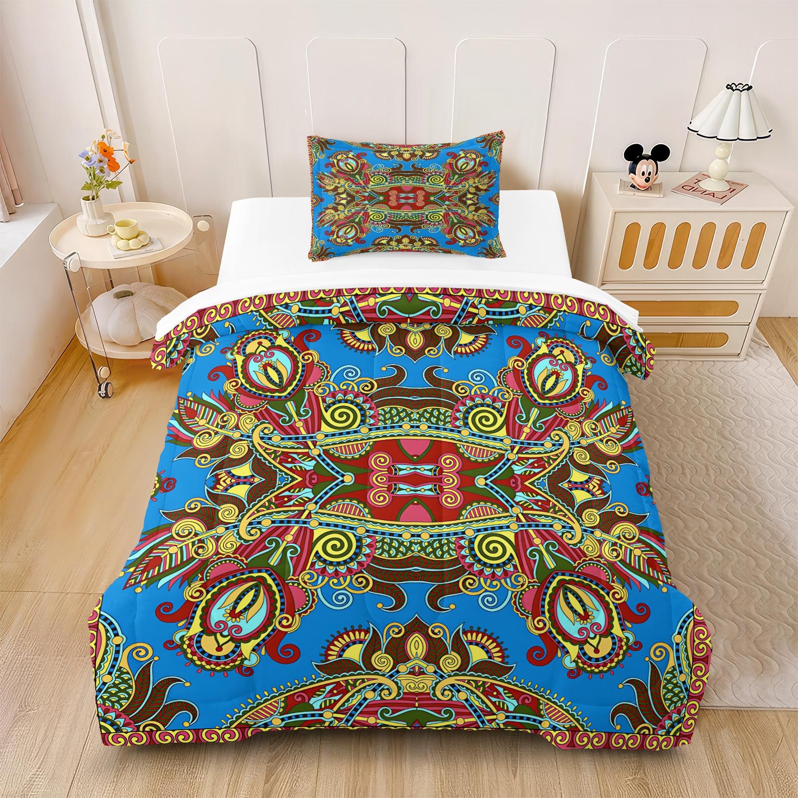 2/3 Pcs Boho Paisley Print Comforter Set, Vintage Ethnic Bedding Set, Soft Warm Lightweight with Vivid Digital Print, Fade Resistant, Ideal for Bedroom Dorm Guest Room Decor, All Season Use