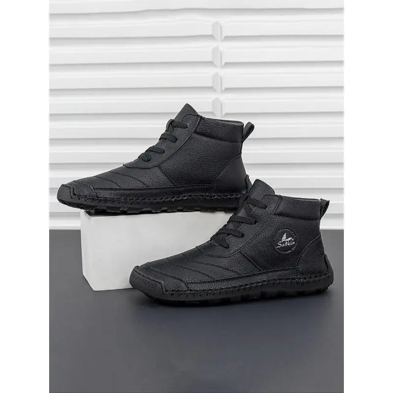 Men's Fashionable Letter Patchwork Lace Up Ankle Boots Casual Comfortable Breathable Lightweight Non-slip for Outdoor Walking & Driving Male All-match Round Toe Daily Wear Shoes