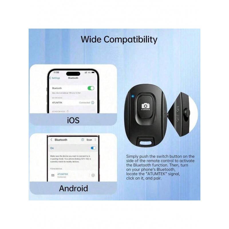 Camera Remote Tter One And Android Smartpones Wires Pone Remote Control Selfie Button Potos And Deos (Bluetoot 5.2) Wrist Strap Included Black W54 Portable Wireless