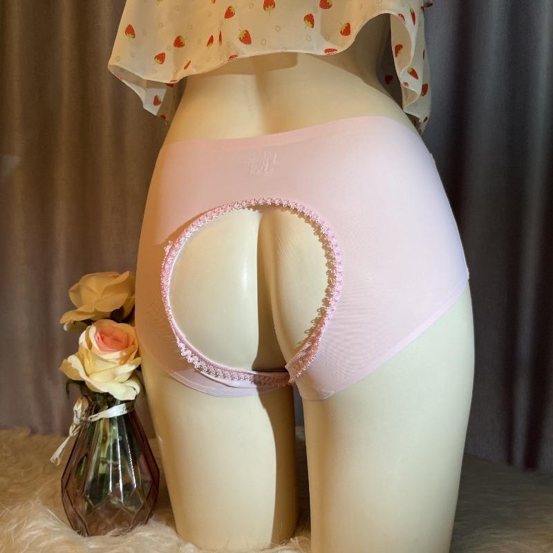 Women's Ice Silk Seamless Gaff Panty Apparel, Cotton-Lace Sexy Tucking Briefs for Transgender MTF Crossdressing, Open Back Underwear