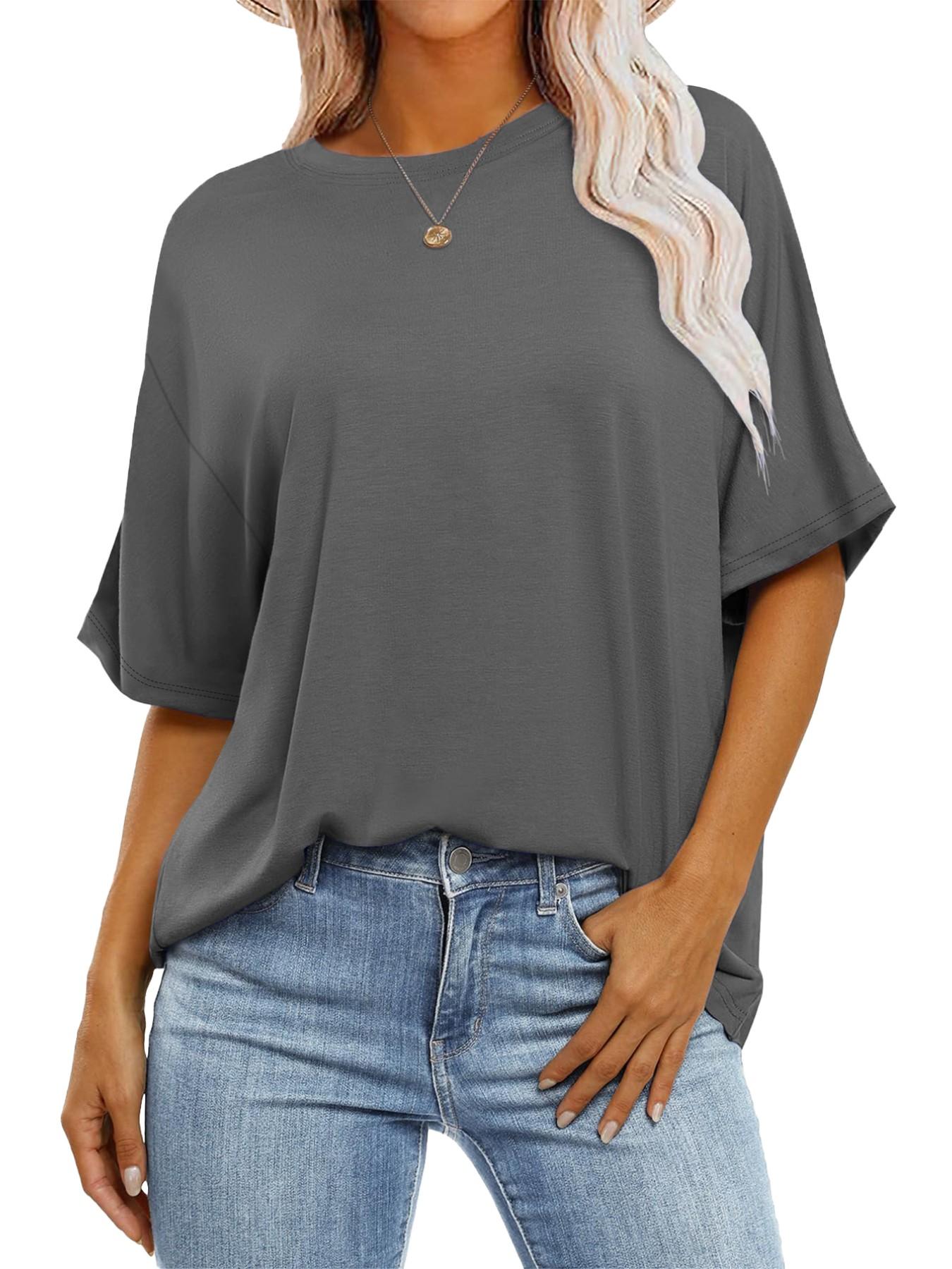 Women's Summer Casual Loose-Fitting T-Shirt, Simple Plain Top Without Button or Zipper, Versatile Daily Wear