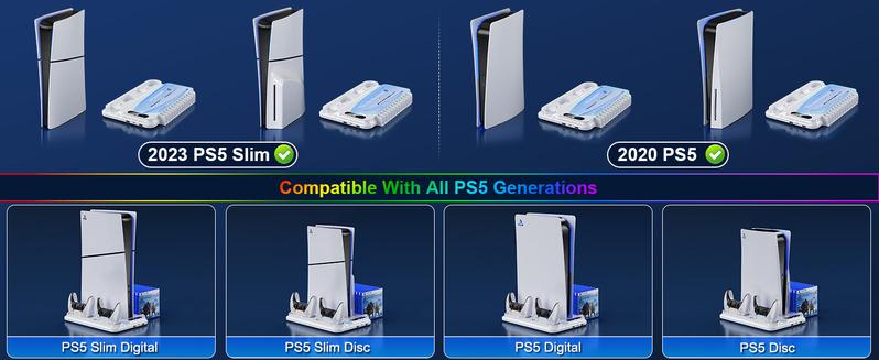 Ponkor PS5 Cooling and Charging Dock, Compatible with PlayStation 5 Standard, Slim and Pro Consoles (Disc & Digital), Featuring Dual PS5 Controller Charger, Adjustable 3-Speed Cooling Fan, 8 Modes Dynamic RGB Lighting, Headset Hook & 3 USB Hubs