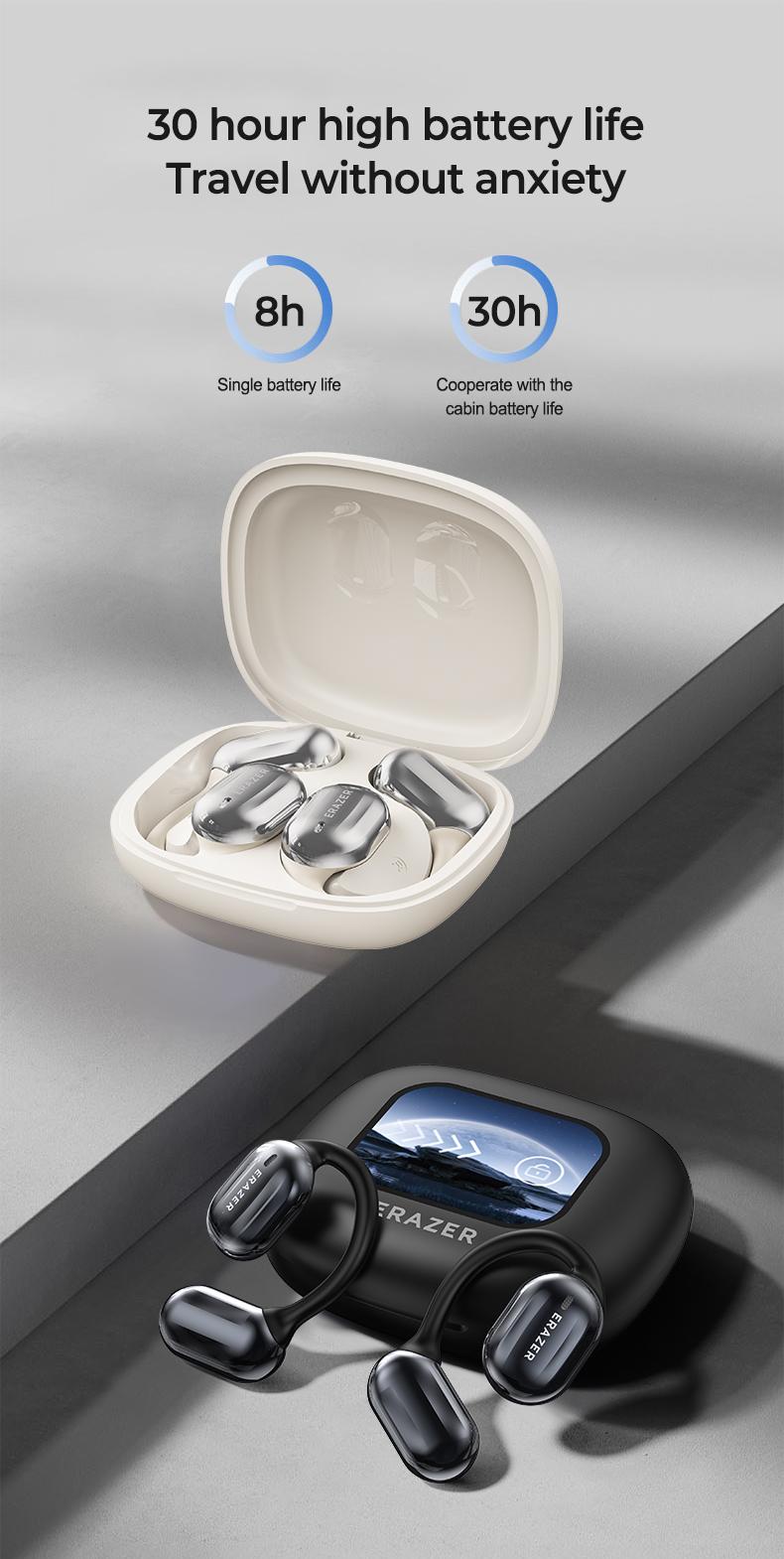 ERAZER OWS Touch Screen Earphone Bluetooth 5.4 Wireless Headphones oise Canceling TF Card Headset HIFI Stereo Full-Color Display Multifunctional Earbuds With Mic