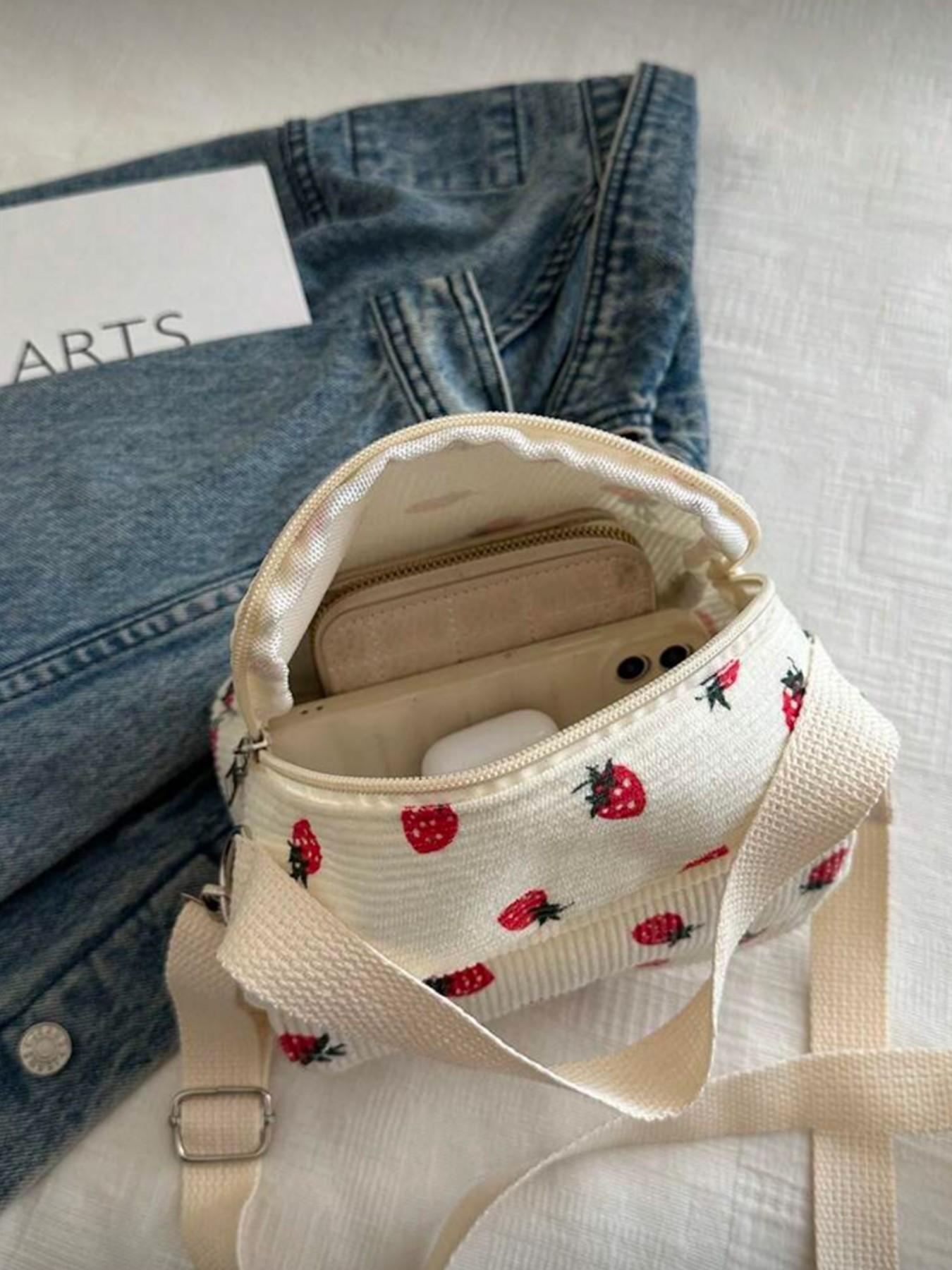 New Strawberry Casual Crossbody Bag for Ladies, Adorable Handbag with Phone Pocket, Perfect Valentine's Gift Idea