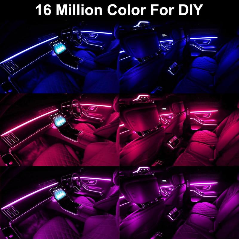 276 Inch 8-Color Synchronized Music RGB Car Neon Lights - 5-in-1 LED Light Strips with APP Control Environment Lighting Kit - Fiber Optic In Car Neon Lights Set dynamic ambient light