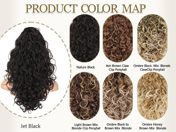 ORSUNCER HAIR Ponytail Extension 18 Inch Claw Clip ponytail extension Ombre Brown Soft Curly Clip on Ponytails for Women Natural Synthetic Layered Pony Tails Hair Extensions Easy To Go