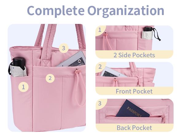 Wandering Nature Puffer Tote Bag for Women – Quilted Laptop Shoulder Bag with Cup Holder, Trolley Sleeve, and Multiple Compartments, Lightweight Travel & Work Nurse Bag