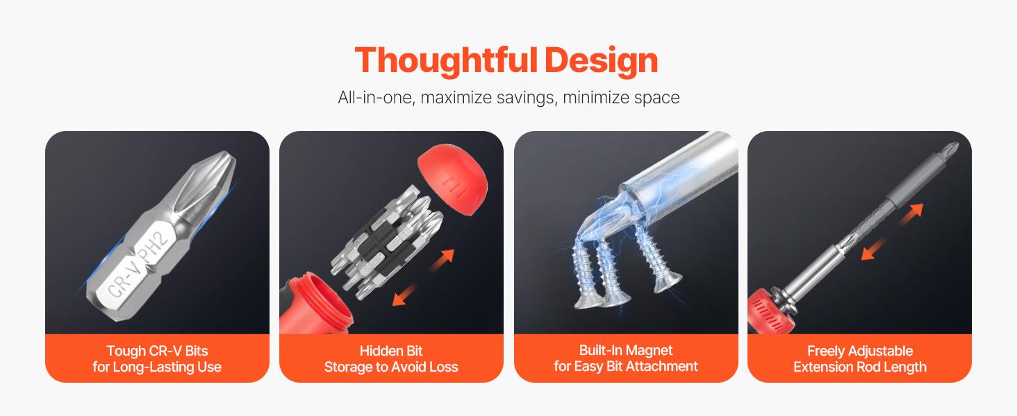 VEVOR Screwdriver Set, 13 in 1 Magnetic Multi Bit Mini Nut Driver Set, Phillips, Flat Head, Torx, Square Bits for Men, Manual Precision Repair Tool Kit for Sockets, Furniture, Home Appliances, Cars