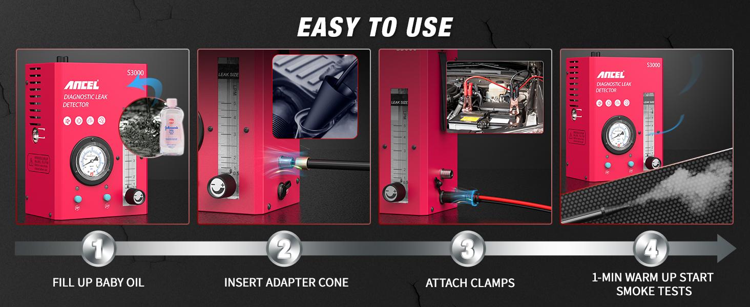 ANCEL S3000 Automotive Smoke Machine with Built-in Air Compressor Professional Leak Detector for EVAP Vacuum Fuel & More Car Vehicle Leak Testing