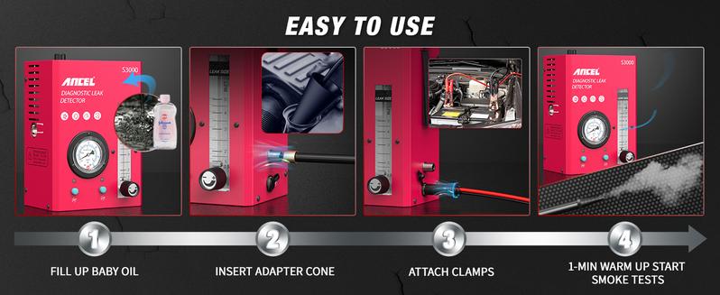 ANCEL S3000 Automotive Smoke Machine with Built-in Air Compressor Professional Leak Detector for EVAP Vacuum Fuel & More Car Vehicle Leak Testing ANCEL S3000 Automotive Smoke Machine with Built-in Air Compressor Professional Leak Detector for EVAP Vacuum Fuel & More Car Vehicle Leak Testing