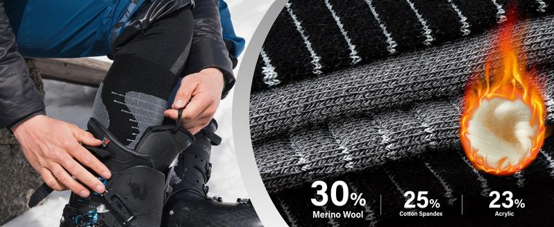 Merino Wool Ski Socks Mens Womens 2 Pairs for Skiing, Snowboarding, Thermal Knee High Winter Warm Sports Performance Socks Breathable Comfortable